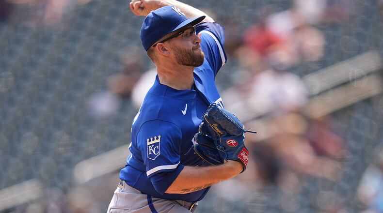 Kansas City Royals starting pitcher Noah Cameron (65) delivers during the second inning of a baseball game against the Minnesota Twins Thursday, July 30, 2026, in Minneapolis. (AP Photo/Abbie Parr)