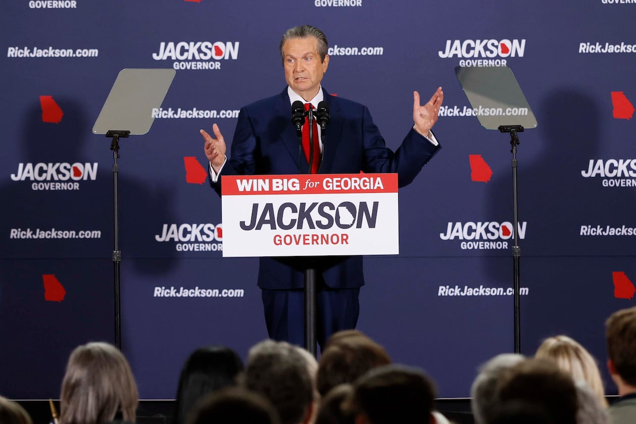 Health care business owner Rick Jackson speaks to supporters at his Georgia governor campaign kickoff speech at Jackson Healthcare in Alpharetta on Wednesday, Feb. 4, 2026. (Miguel Martinez/AJC)