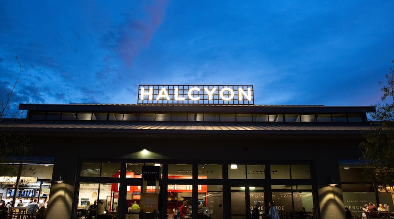 Open since late 2019 at Halcyon in Forsyth County, Market Hall overlooks the central outdoor gathering space known as the Village Green. AJC file