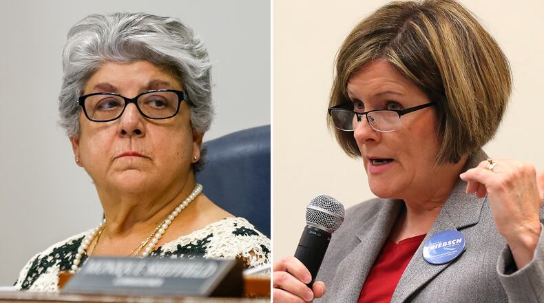 Candidates for Cobb County Commission District 3: Republican incumbent Commissioner JoAnn Birrell (left) and her Democratic challenger, Christine Triebsch.