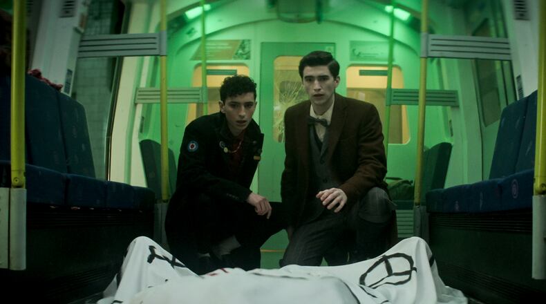 Jayden Revri as Charles Rowland (left) and George Rexstrew as Edwin Payne in episode 1 of DEAD BOY DETECTIVES. Cr. Courtesy of Netflix © 2023