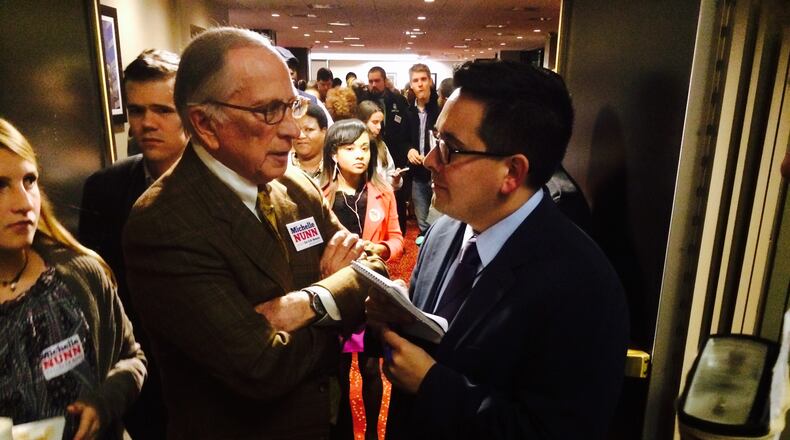 Former U.S. senator Sam Nunn with Ed O’Keefe of the Washington Post. AJC/Aaron Gould Sheinin