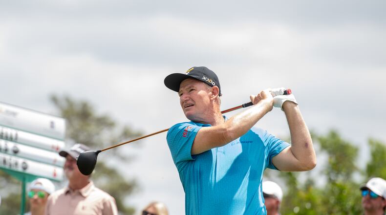 Ernie Els shot 64 and is tied for the lead after 36 holes of the Mitsubishi Electric Classic at TPC Sugarloaf in Duluth. Els is tied at 14-under with first-round leader Jerry Kelly. (Photo - Kate Awtrey-King)