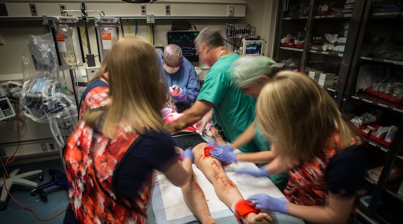 This photo shows work in a trauma center at WellStar Health System. Photo courtesy of WellStar Health System.