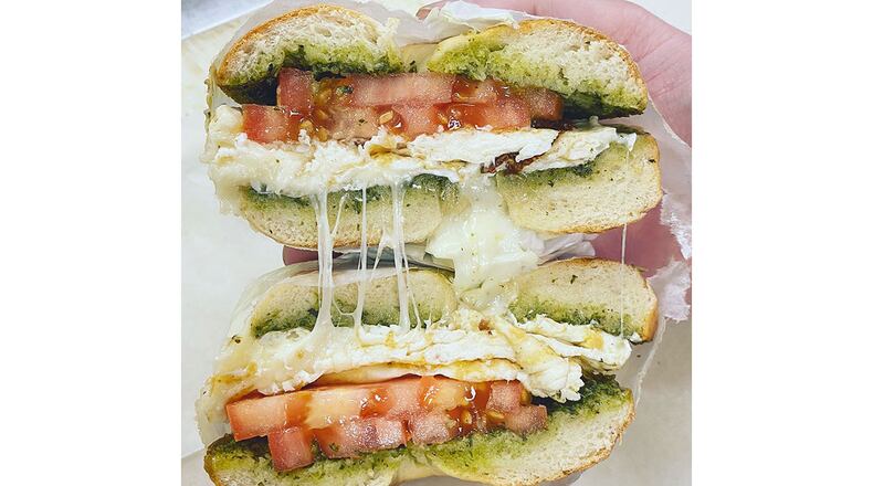 Pesto breakfast bagel from the menu of Brooklyn Bagel Bakery & Deli. / Brooklyn Bagel Bakery & Deli Facebook page