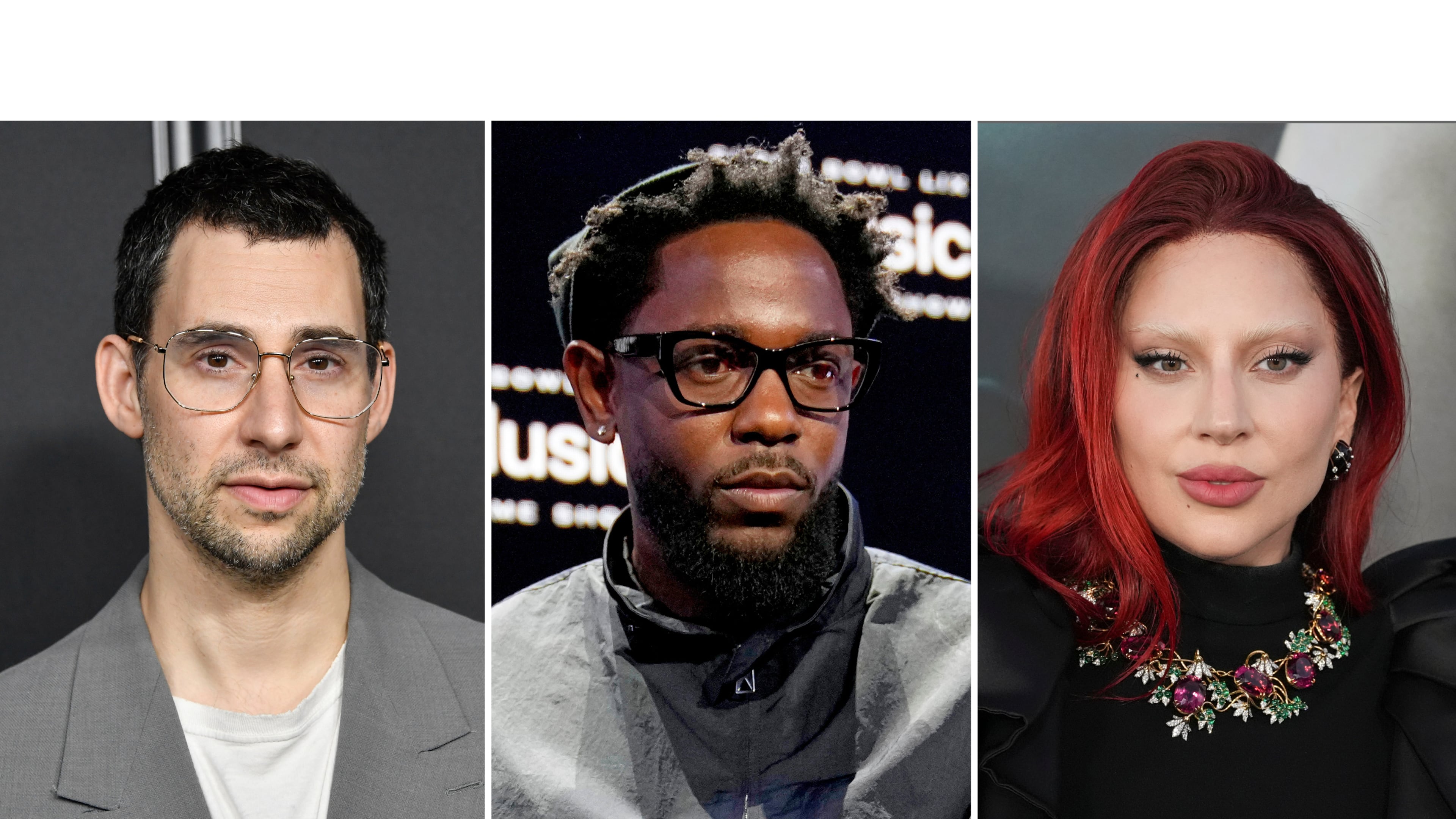 This combination of photos show Jack Antonoff, left, Kendrick Lamar, center, and Lady Gaga. (AP Photo)