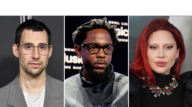 This combination of photos show Jack Antonoff, left, Kendrick Lamar, center, and Lady Gaga. (AP Photo)