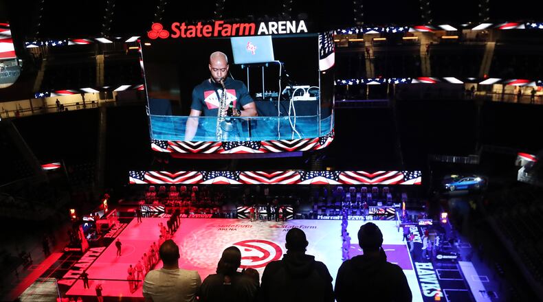 011121 Atlanta: A few Atlanta Hawks fans are on hand to watch their team take on the Philadelphia 76ers in a NBA basketball game on Monday, Jan. 11, 2021, in Atlanta.  Curtis Compton / Curtis.Compton@ajc.com”