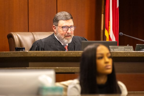 Judge A. Gregory Poole speaks during the bond hearing for  Mahendra Patel, 57, in a Cobb County courtroom in Marietta on Tuesday, May 6, 2025. (Arvin Temkar/AJC)