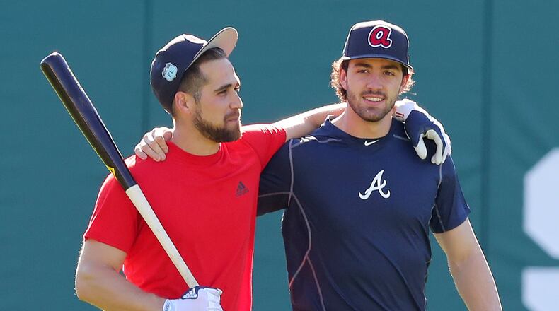 Ender Inciarte (left) was back in the leadoff spot and Dansby Swanson (right) was batting second Saturday for the Braves in their Grapefruit League opener vs. Toronto. (Curtis Compton/ccompton@ajc.com)