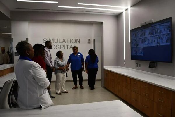 ASU leaders give a tour of the new Nursing and Health Sciences Simulation Center.  (Photo Courtesy of Lucille Lannigan)