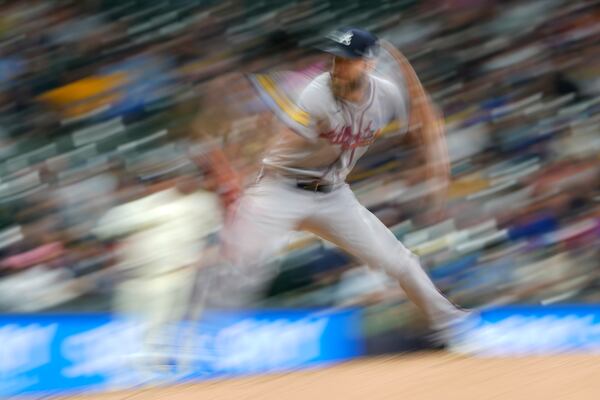 Braves pitcher Chris Sale during the sixth inning of Monday's win in Milwaukee.