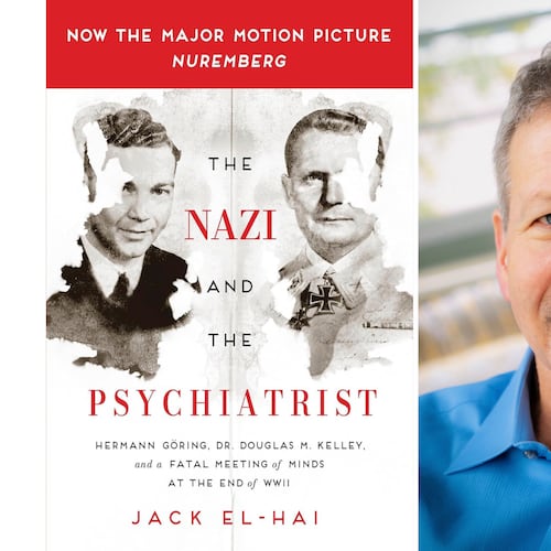 This combination of images shows cover art for "The Nazi and the Psychiatrist: Hermann Göring, Dr. Douglas M. Kelley, and a Fatal Meeting of Minds at the End of WWII," left, and a photo of author Jack El-Hai. (Public Affairs via AP, left, and Craig Perman via AP)
