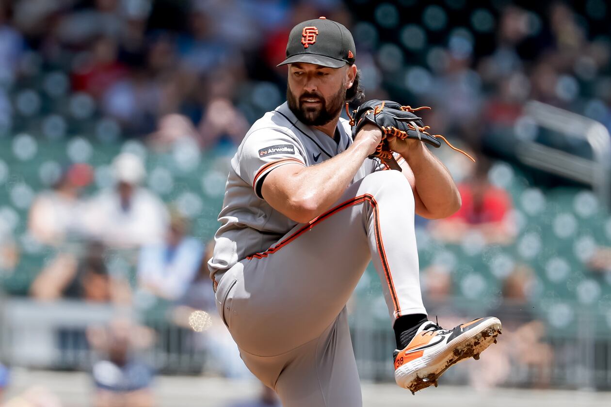 Giants pitcher Robbie Ray delivers a pitch against the Braves during the third inning Wednesday, June 17, 2026, in Atlanta. (AP Photo/Erik S. Lesser)