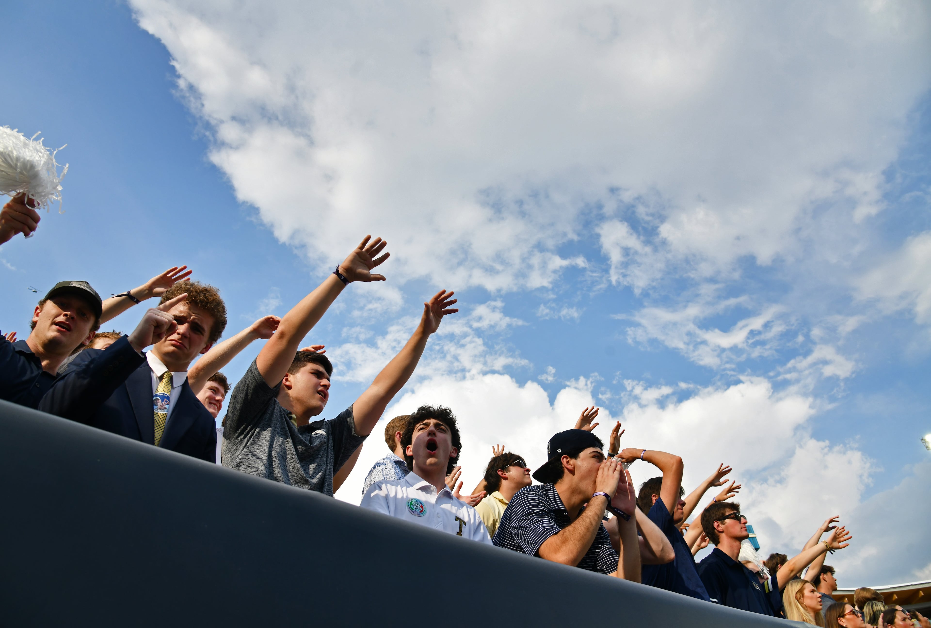 Georgia Tech fans cheer during the first half of an NCAA college football game at Georgia Tech's Bobby Dodd Stadium, Saturday, Sept. 20, 2025 in Atlanta. (Hyosub Shin/AJC)