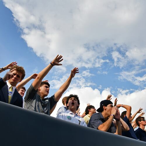 Georgia Tech fans cheer during the first half against Temple on Saturday, Sept. 20, 2025, at Bobby Dodd Stadium in Atlanta. (Hyosub Shin/AJC 2025)