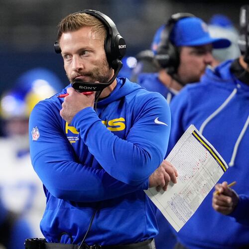 Los Angeles Rams head coach Sean McVay watches from the sideline during the second half of the NFC Championship NFL football game against the Seattle Seahawks, Sunday, Jan. 25, 2026, in Seattle. (AP Photo/Godofredo A. Vásquez)