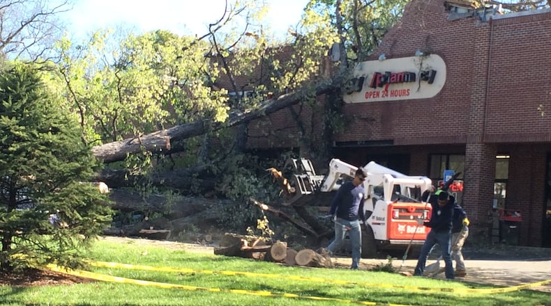A massive tree fell on the CVS in Grant Park on Thursday. // Tom Kelley, AJC