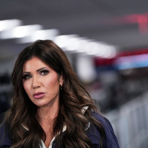 Homeland Security Secretary Kristi Noem speaks during a news conference at Federal Emergency Management Agency headquarters, Saturday, Jan. 24, 2026, in Washington. (AP Photo/Julia Demaree Nikhinson)