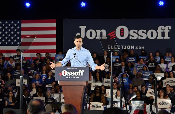 U.S. Sen. Jon Ossoff holds a campaign rally in February. (Hyosub Shin/AJC)
