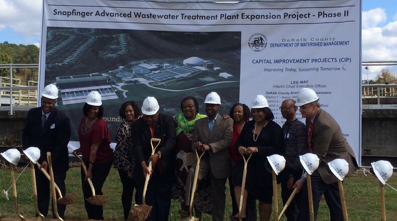 DeKalb County commissioners, government officials and residents participated Friday in a groundbreaking of the long-planned expansion of the Snapfinger Advanced Wastewater Treatment Plant. MARK NIESSE / MARK.NIESSE@AJC.COM