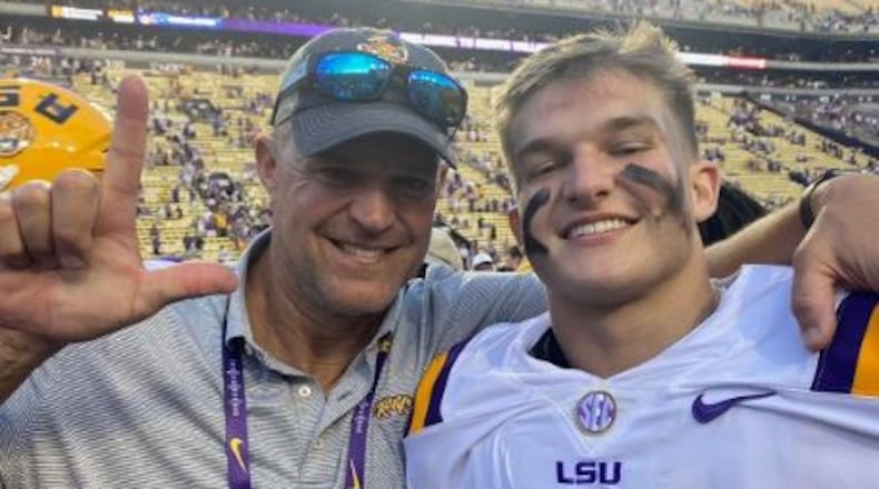 David Weeks and son West at a recent LSU game. David played at Georgia, and West is a current linebacker for the Tigers.