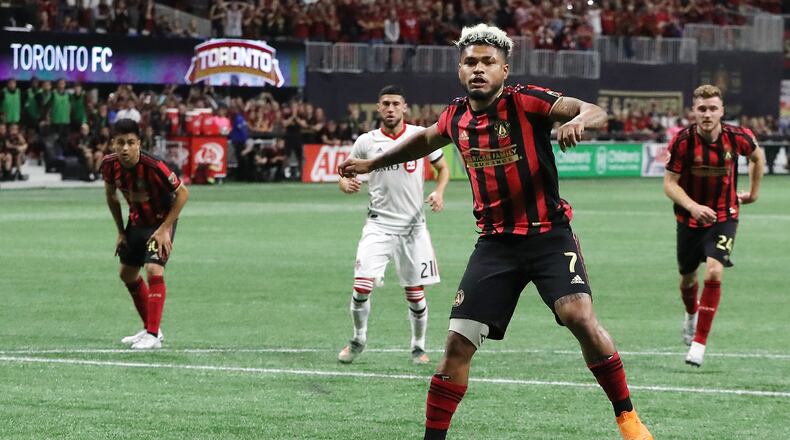 Atlanta United forward Josef Martinez reacts to missing his penalty kick against Toronto FC during the first half in the Eastern Conference Final on Wednesday, October 30, 2019, in Atlanta. Curtis Compton/ccompton@ajc.com
