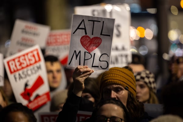 Demonstrators protested against Immigration and Customs Enforcement in Atlanta last Friday. (Arvin Temkar/AJC)