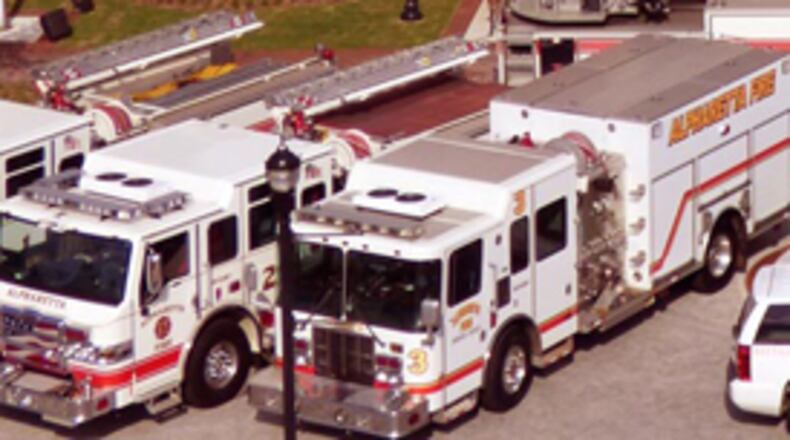Alpharetta shows off its fleet of firefighting vehicles: six engines, a ladder truck and a light truck. CITY OF ALPHARETTA