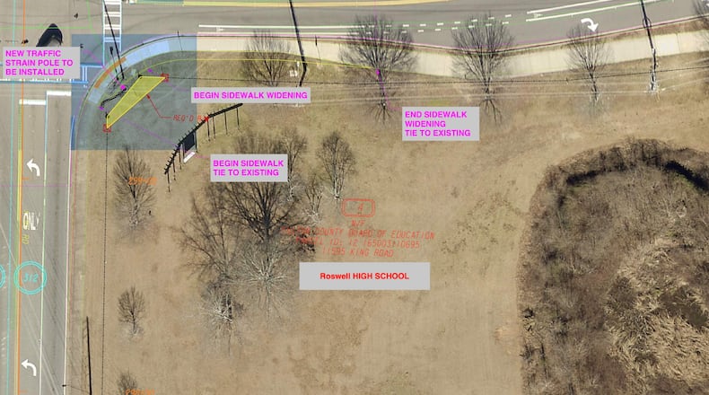 Roswell will accept right-of-way for this corner of land at Roswell High School for the Hardscrabble Multi-Use Trail project. (Courtesy City of Roswell)
