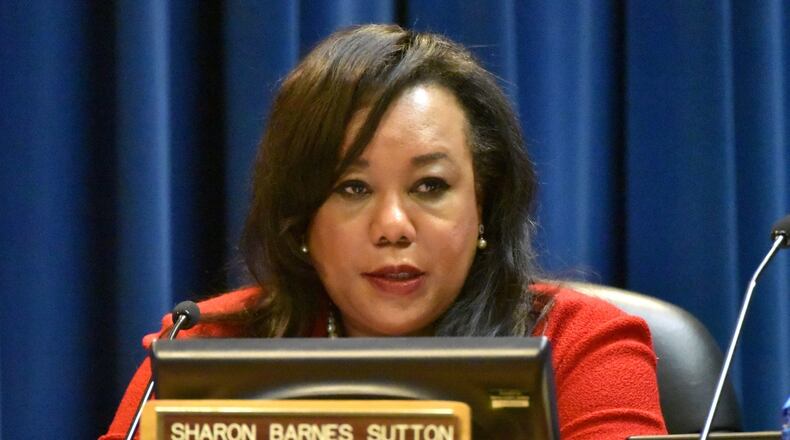 Sharon Barnes Sutton during a DeKalb County Commission meeting in December 2016. (HYOSUB SHIN / HSHIN@AJC.COM)