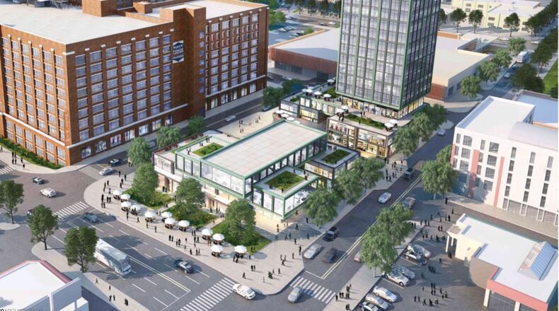What could have been: A rendering of a proposed Amazon complex in the shadows of Ponce City Market.