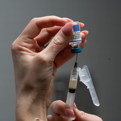 Lauren Ellenburg, a nurse, prepares a combination measles, mumps and rubella vaccine for a 12-month-old at Tiger Pediatrics in Easley, S.C., on March 17, 2026. (Mary Conlon/AP)