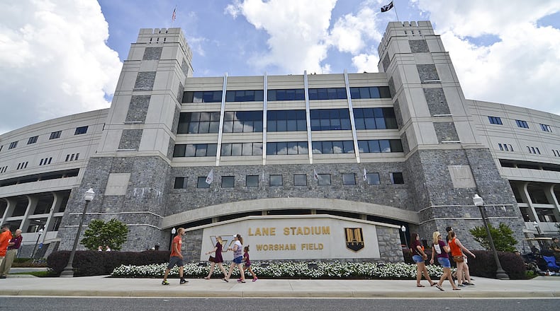 BLACKSBURG, VA - AUGUST 30: A general view of Lane Stadium before kickoff between William & Mary and Virginia Tech at Lane Stadium on August 30, 2014 in Blacksburg, Virginia. (Photo by Michael Shroyer/Getty Images)