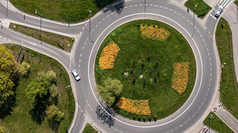 A new roundabout is coming to Peachtree City by the end of November at the intersection of Redwine Road, Bernhard Road and South Peachtree Parkway.  AJC file photo