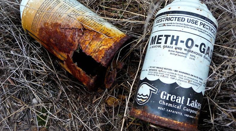 A can of Meth-O-Gas, the pesticide methyl bromide. (Photo by Michael McCullough)