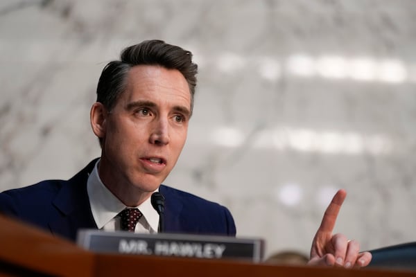 FILE - Sen. Josh Hawley, R-Mo., speaks during a confirmation hearing at the Capitol in Washington, Jan. 15, 2025. (AP Photo/Ben Curtis, File)
