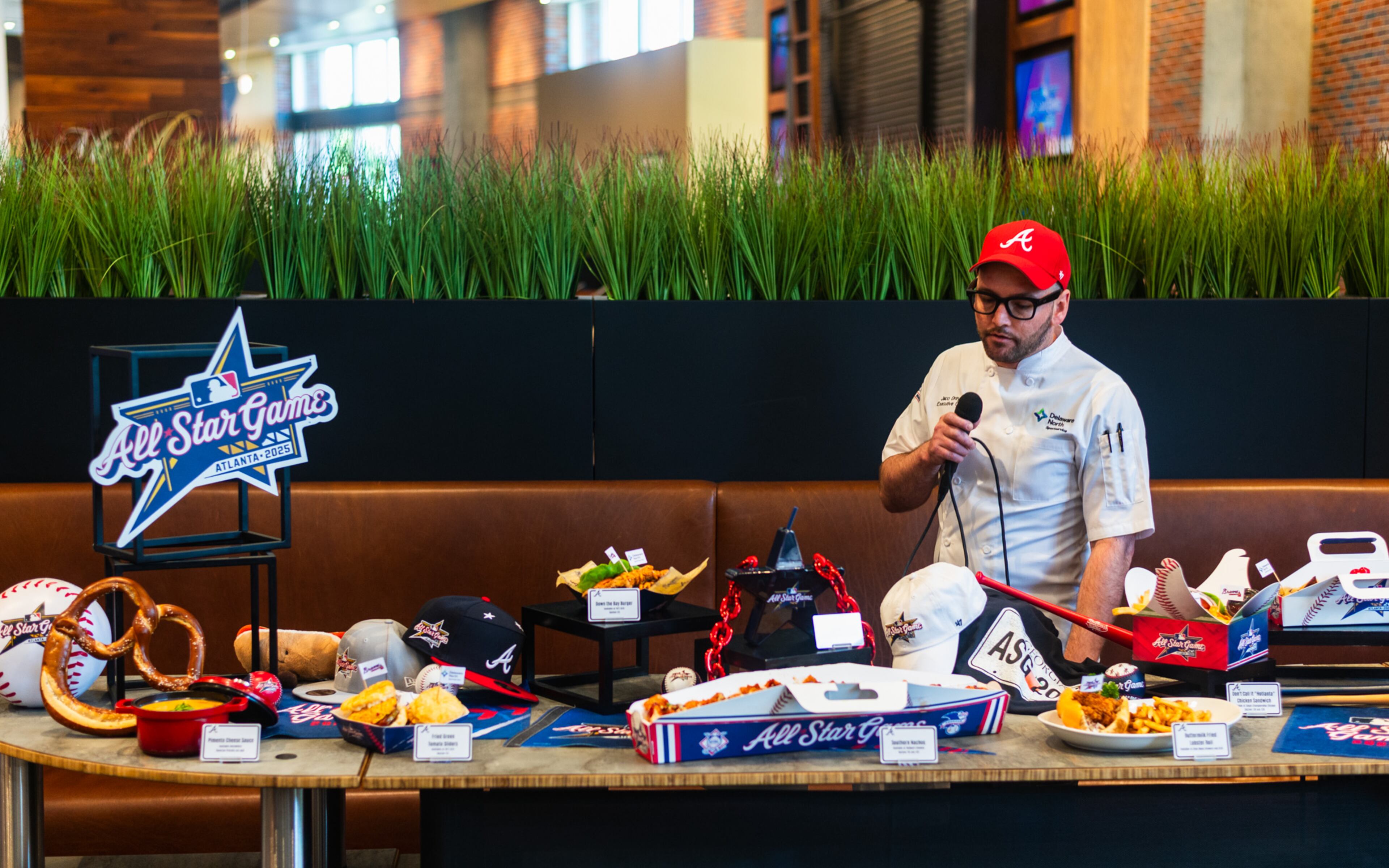 Truist Park executive chef Jaco Dreyer introduces the MLB All-Star Weekend lineup of specialty food items. (Henri Hollis / henri.hollis@ajc.com)