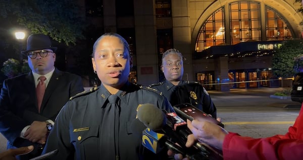 Atlanta police Deputy Chief Prenzinna Spann speaks to reporters outside Midtown's Four Seasons hotel following a fatal officer-involved shooting shortly after midnight Wednesday, Sept. 10, 2025. (Atlanta Police Department)