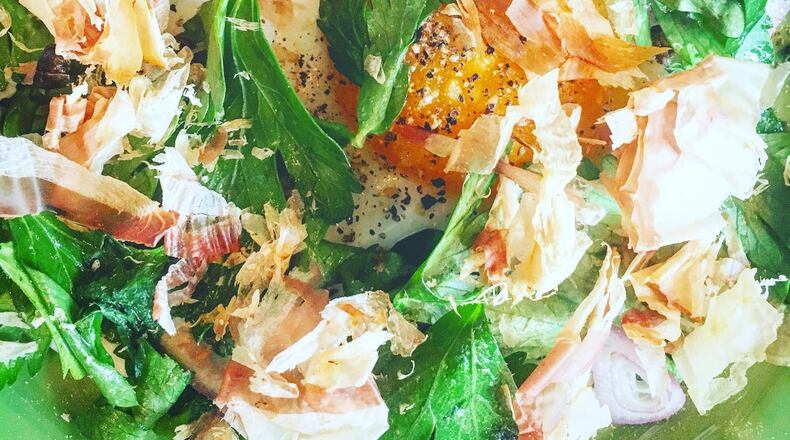 This is Sunny Side Duck Egg with Parsley, Capers and Shallot. Chef Robert Phalen of Inman Park’s One Eared Stag likes the combination of the parsley salad with fried eggs because the parsley cuts the richness of the egg. STYLING AND PHOTO BY ROBERT PHALEN