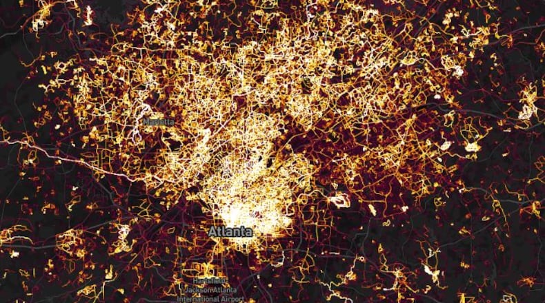 Atlanta as seen in the global heat map by the fitness app Strava.