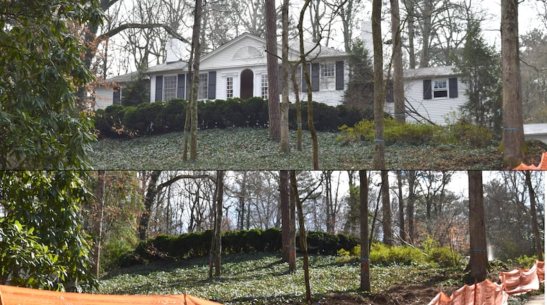 Before and after images from the site of the Maddox House in Buckhead. The house was razed to make way for another house. Photos: Georgia Trust for Historic Preservation