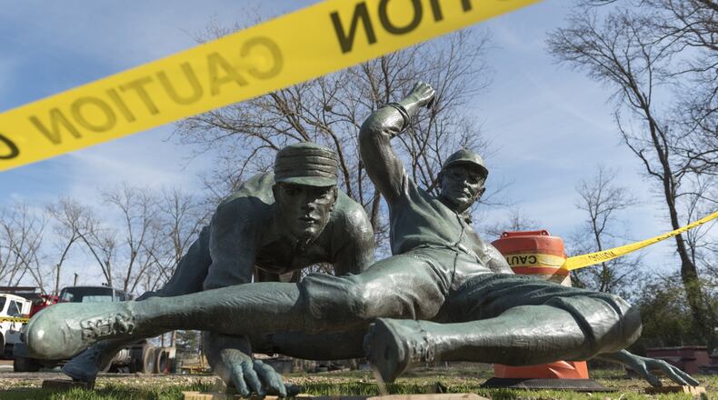 A statue of Ty Cobb is held at a temporary location while official plans for its move to Cobb’s hometown of Royston are underway. The statue previously stood at Turner Field. Royston Mayor David Jordan felt that Cobb’s hometown was an appropriate place for the monument. “It’s a great honor to have it retired here,” Jordan said. (DAVID BARNES / SPECIAL)