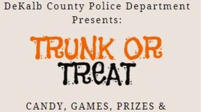 For free, Trunk-or-Treat will be sponsored by the DeKalb County Police Department from 6 to 8 p.m. Oct. 31 in the Kroger parking lot, 2385 Wesley Chapel Road, Decatur. (Courtesy of DeKalb County)
