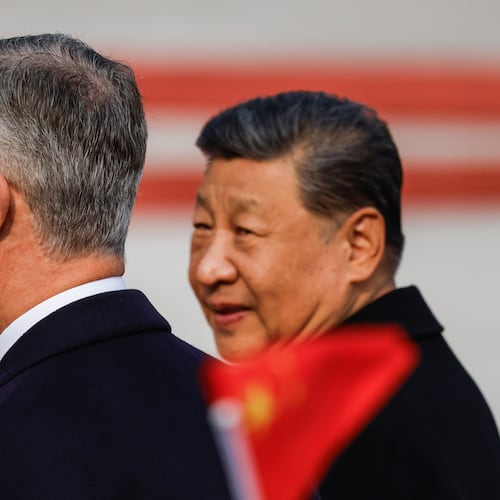 Spain's King Felipe VI, left, and Chinese President Xi Jinping attend a welcoming ceremony at the Great Hall of the People in Beijing, China Wednesday, Nov. 12, 2025. (Maxim Shemetov/Pool Photo via AP)