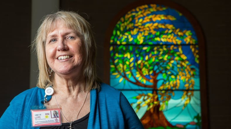 Lori Floyd in the chapel at Gwinnett Medical Center in Lawrenceville.