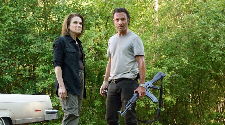 Tovah Feldshuh as Deanna Monroe and Andrew Lincoln as Rick Grimes - The Walking Dead _ Season 6, Episode 1 - Photo Credit: Gene Page/AMC