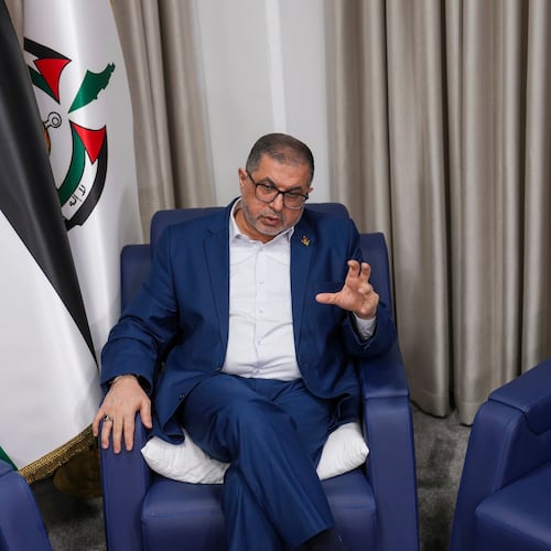 FILE - Bassem Naim, an official in Hamas' political wing, speaks in Istanbul, Turkey, Thursday, Dec. 5, 2024. (AP Photo/Francisco Seco, File)