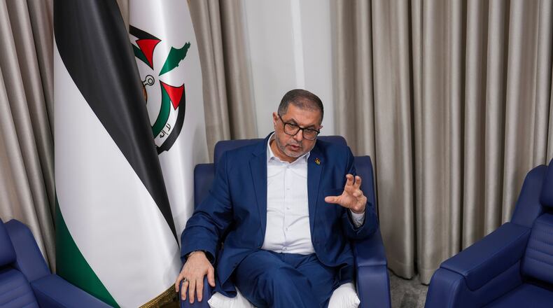 FILE - Bassem Naim, an official in Hamas' political wing, speaks in Istanbul, Turkey, Thursday, Dec. 5, 2024. (AP Photo/Francisco Seco, File)