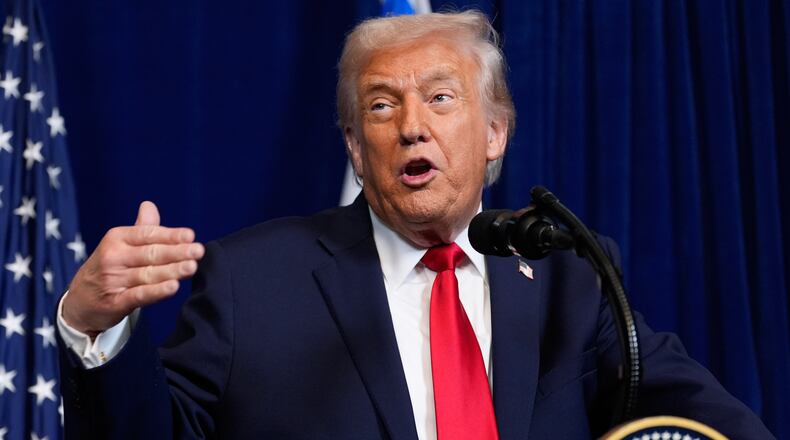 President Donald Trump speaks during a news conference with Israel's Prime Minister Benjamin Netanyahu at Mar-a-Lago, Monday, Dec. 29, 2025, in Palm Beach, Fla. (AP Photo/Alex Brandon)